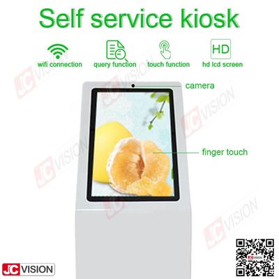 Borne interactive numérique libre-service Jcvision 21,5 pouces, type L, écran vertical, écran tactile, kiosque blanc