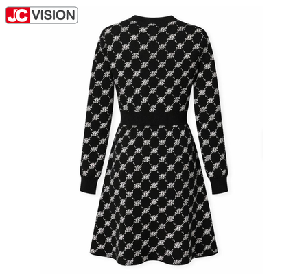 Robe en tricot à col en V pour femmes JCVISION, style navette automne et hiver