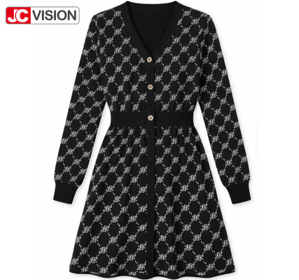 Robe en tricot à col en V pour femmes JCVISION, style navette automne et hiver
