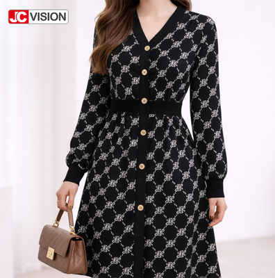 Robe en tricot à col en V pour femmes JCVISION, style navette automne et hiver