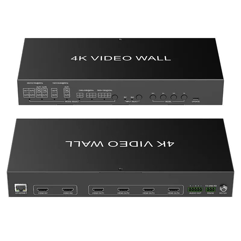 JCVISION vidéo 4K JCVISION paroi HDMI2.0 Matrice 2 en 4 sortie avec 2X2 sortie paroi vidéo sortie audio L/R auto-adaptative